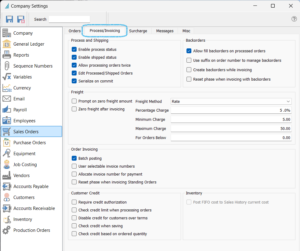 COMPANY SETTINGS - Sales Orders