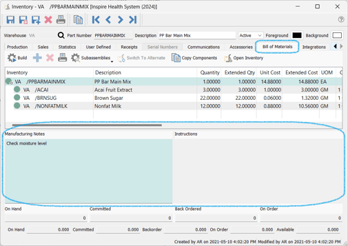 InventoryBillofMaterialsNotesInstructions