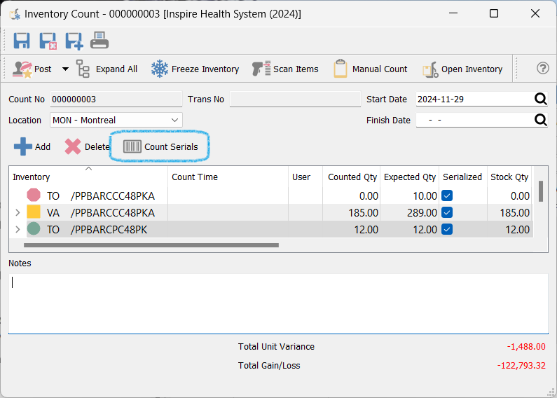 Dfc Code Count Inventory INVENTORY - Physical Count