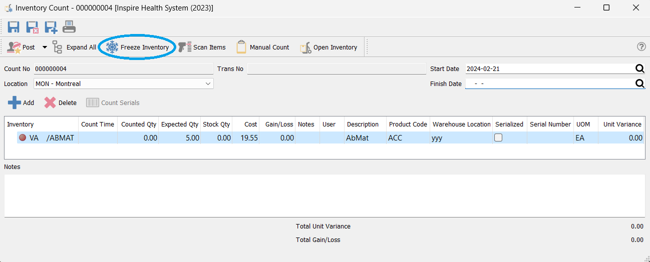 Dfc Code Count Inventory INVENTORY - Physical Count