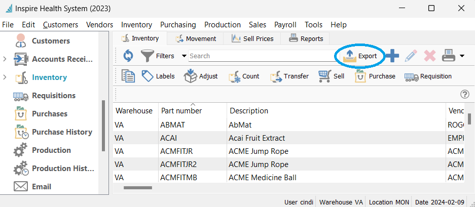 INVENTORY - Export