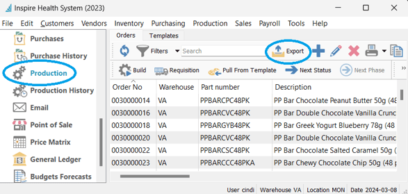 ProductionListExport