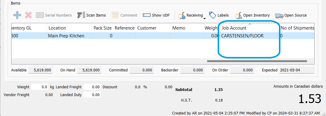 PURCHASE ORDERS - Phases / User Defined Fields / Job Costing tabs